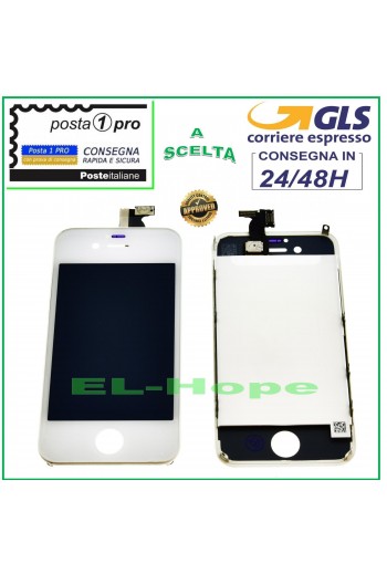 TOUCH SCREEN LCD DISPLAY RETINA PER APPLE IPHONE 4 SCHERMO BIANCO + FRAME