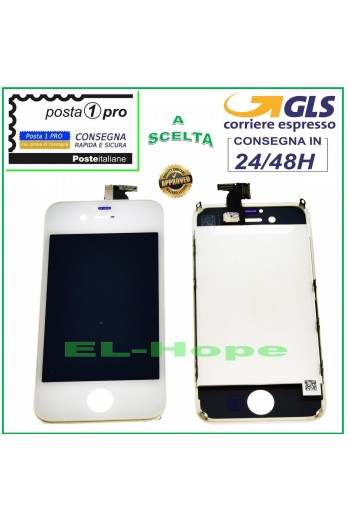 TOUCH SCREEN LCD DISPLAY RETINA PER APPLE IPHONE 4S SCHERMO BIANCO + FRAME