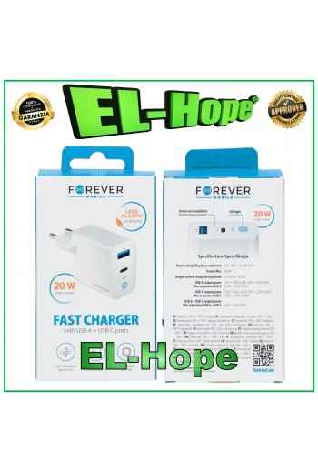 CARICA BATTERIA QUICK CHARGE PER HUAWEI 20W TRAVEL DOPPIO USB TYPE C BIANCO