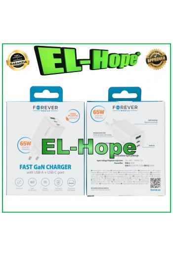 CARICA BATTERIA QUICK CHARGE PER TCL 65W TRAVEL DOPPIO USB TYPE C BIANCO