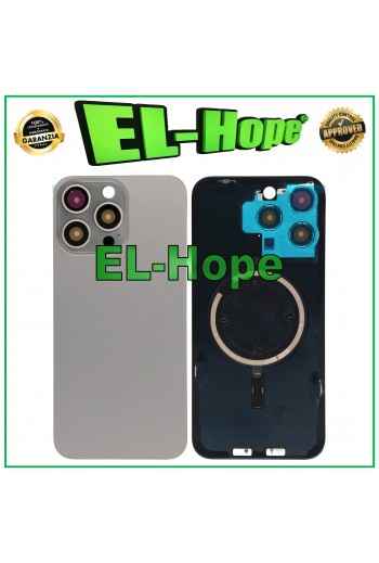 CASE VETRO SCOCCA POSTERIORE + MAGSAFE PER IPHONE 15 PRO MAX TITANIO NATURALE