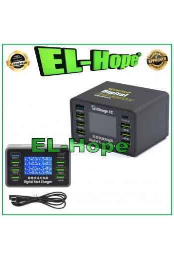 CARICATORE DIGITALE MECHANIC 8C 8A PORTE USB TYPC C QC3.0 TESTER CARICA RAPIDO